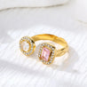 Bague Ajustable Dorée – 2 Zircons Blanc & Violet – Acier Inoxydable + Écrin Offert "Royale doré" Mara Bijoux
