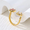Bague Ajustable Dorée – 2 Zircons Blanc & Violet – Acier Inoxydable + Écrin Offert "Royale doré" Mara Bijoux