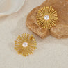 Boucles d’Oreilles en Acier Inoxydable Doré en Forme de Pissenlit avec Perle Blanche Incrustée – Élégance Poétique – Écrin Offert "Sunset" Mara Bijoux