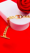 Bracelet Grosse Maille Dorée – Fermoir T & Médaillon Ovale Acier Inoxydable "Kerensa" Mara Bijoux