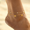 Chaîne de Cheville Double Dorée – Œil Protecteur & Strass Losange | Acier Inoxydable " Osana" Mara Bijoux