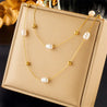 Collier Double Rang Doré – Perles Dorées & Blanches – Acier Inoxydable + Écrin Offert "Perla" Mara Bijoux