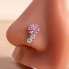 Piercing Nez Fleur Argenté – Zircons Roses + Écrin Offert "Camélia Argenté" Mara Bijoux