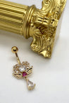 Piercing Nombril Cœur Doré & Ailes – Zircons Blanc/Rose + Écrin "Ange Doré" - Mara Bijoux