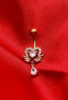 Piercing Nombril Cœur Doré & Ailes – Zircons Blanc/Rose + Écrin "Ange Doré" - Mara Bijoux