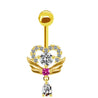 Piercing Nombril Cœur Doré & Ailes – Zircons Blanc/Rose + Écrin "Ange Doré" - Mara Bijoux